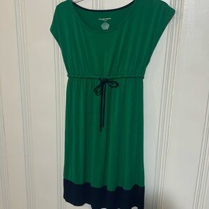 Green & Navy Color Block Maternity Dress w/ Elastic & Drawstring Waist - Small